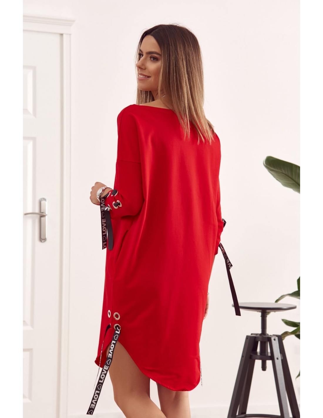 Rotes Kleid mit Krawatten 1403 - Online-Shop - Boutique